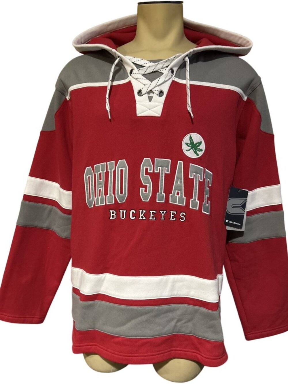 NEW Ohio State Buckeyes Colosseum Hoodie Hockey Lace-Up Sweatshirt Men's L